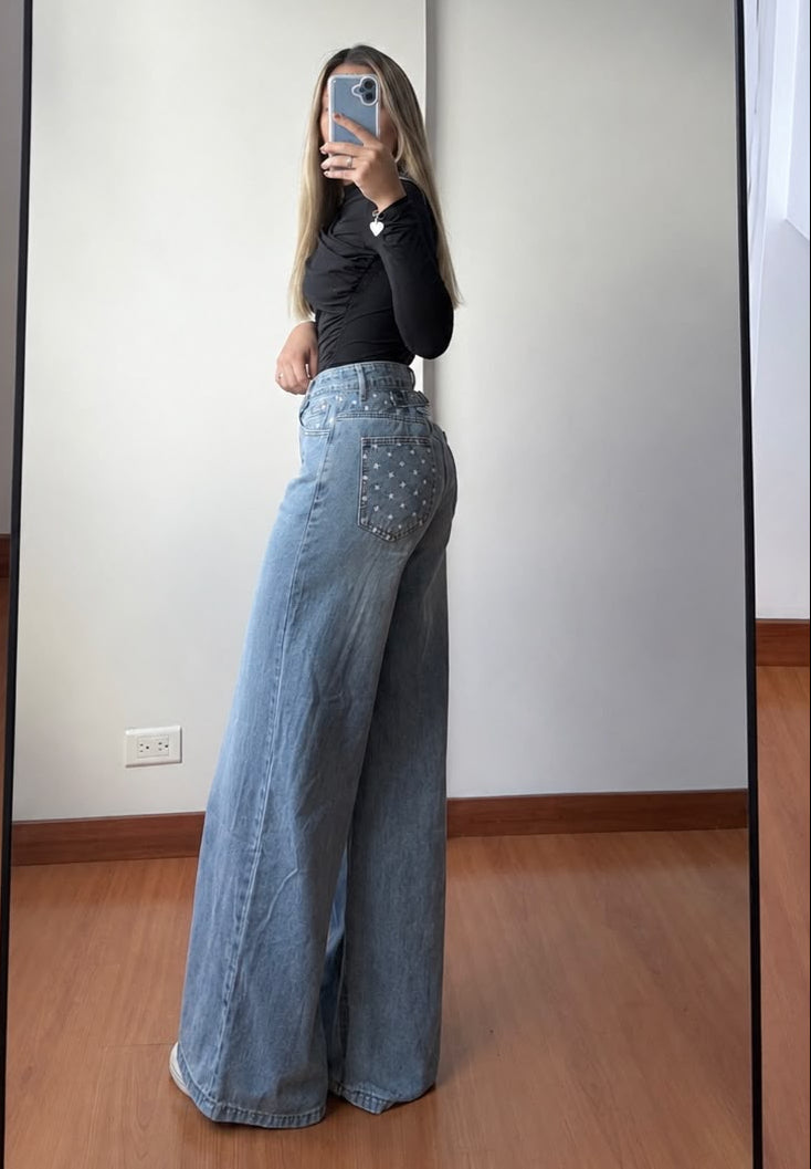 Ref 055 - Wide Leg Tono Medio Diseño de estrellas